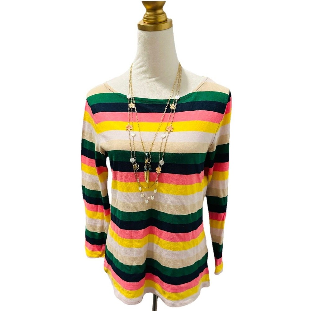 J. Crew Size M Boatneck Vintage Stripe Shirt 3/4 Sleeve Women's Cotton